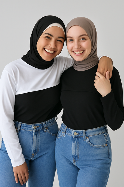 2'li Paket Bisiklet Yaka Boyunluklu Kolluk - Siyah Beyaz