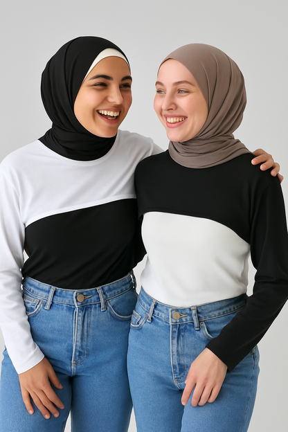 2'li Paket Bisiklet Yaka Boyunluklu Kolluk - Siyah Beyaz