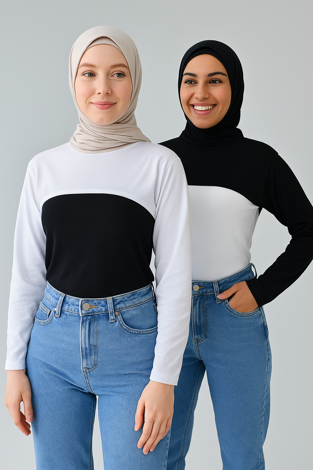 2'li Paket Bisiklet Yaka Boyunluklu Kolluk - Siyah Beyaz