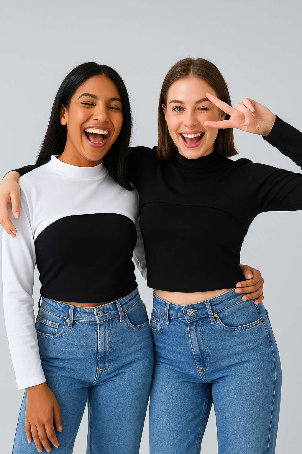 2'li Paket Dik Yaka Boyunluklu Kolluk Seti - Siyah ve Beyaz