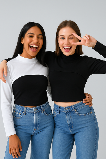 2'li Paket Dik Yaka Boyunluklu Kolluk Seti - Siyah ve Beyaz