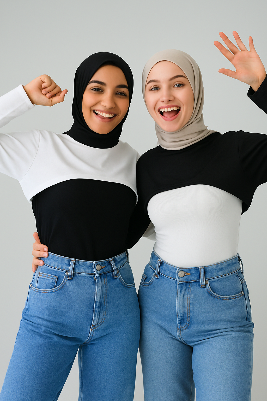 2'li Paket Dik Yaka Boyunluklu Kolluk Seti - Siyah ve Beyaz