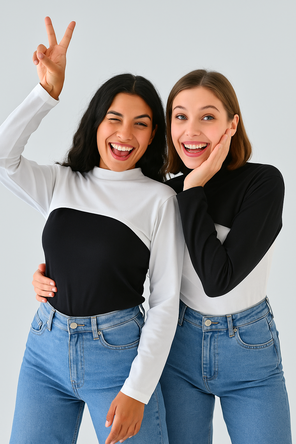 2'li Paket Dik Yaka Boyunluklu Kolluk Seti - Siyah ve Beyaz