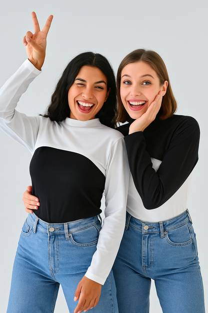 2'li Paket Dik Yaka Boyunluklu Kolluk Seti - Siyah ve Beyaz