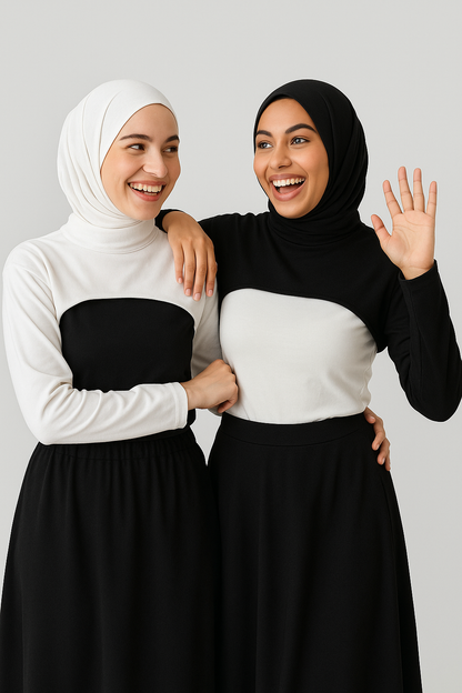 2'li Paket Dik Yaka Boyunluklu Kolluk Seti - Siyah ve Beyaz