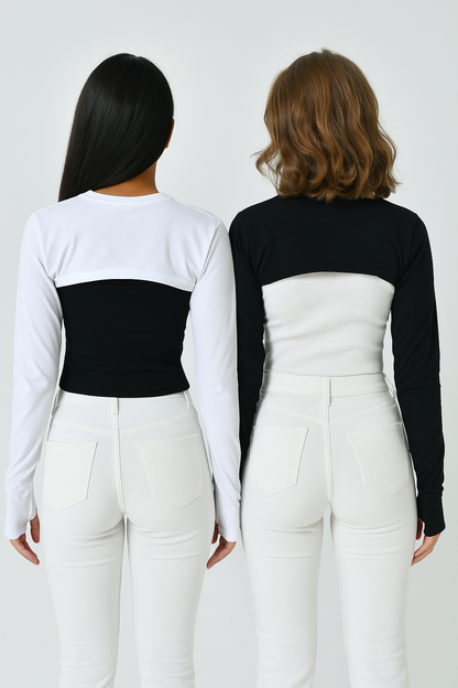 2'li Paket Sıfır Yaka Parmaklı Boyunluklu Kolluk Seti - Beyaz ve Siyah