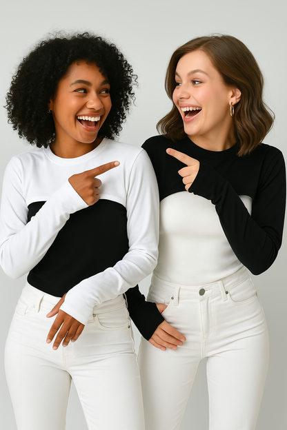 2'li Paket Sıfır Yaka Parmaklı Boyunluklu Kolluk Seti - Beyaz ve Siyah