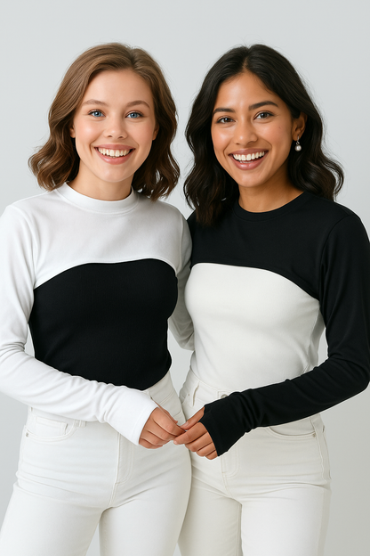 2'li Paket Sıfır Yaka Parmaklı Boyunluklu Kolluk Seti - Beyaz ve Siyah