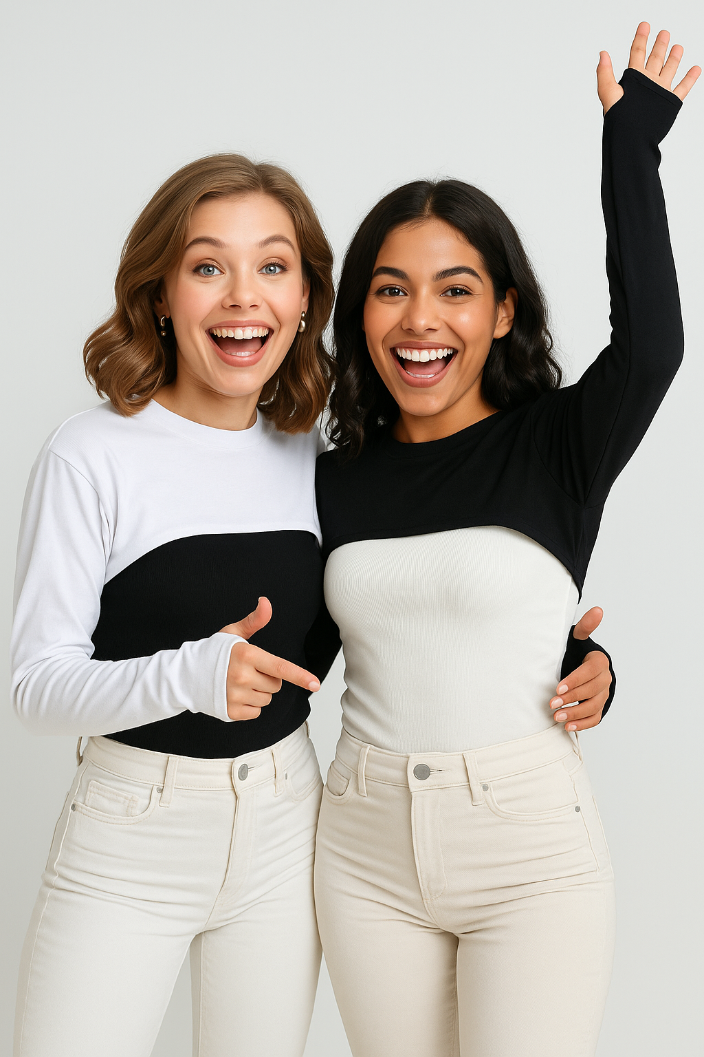 2'li Paket Sıfır Yaka Parmaklı Boyunluklu Kolluk Seti - Beyaz ve Siyah