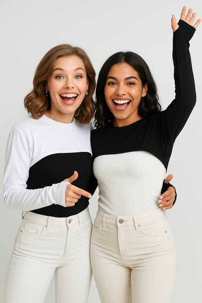 2'li Paket Sıfır Yaka Parmaklı Boyunluklu Kolluk Seti - Beyaz ve Siyah