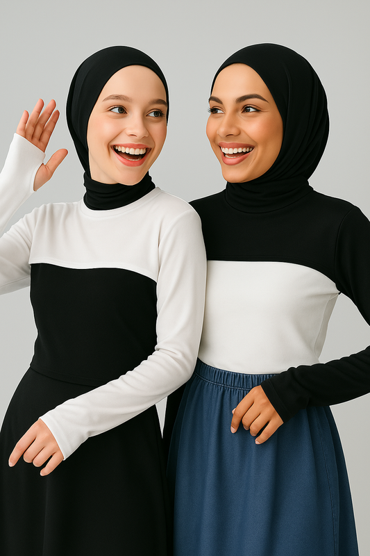 2'li Paket Dik Yaka Parmaklı Boyunluklu Kolluk - Beyaz ve Siyah