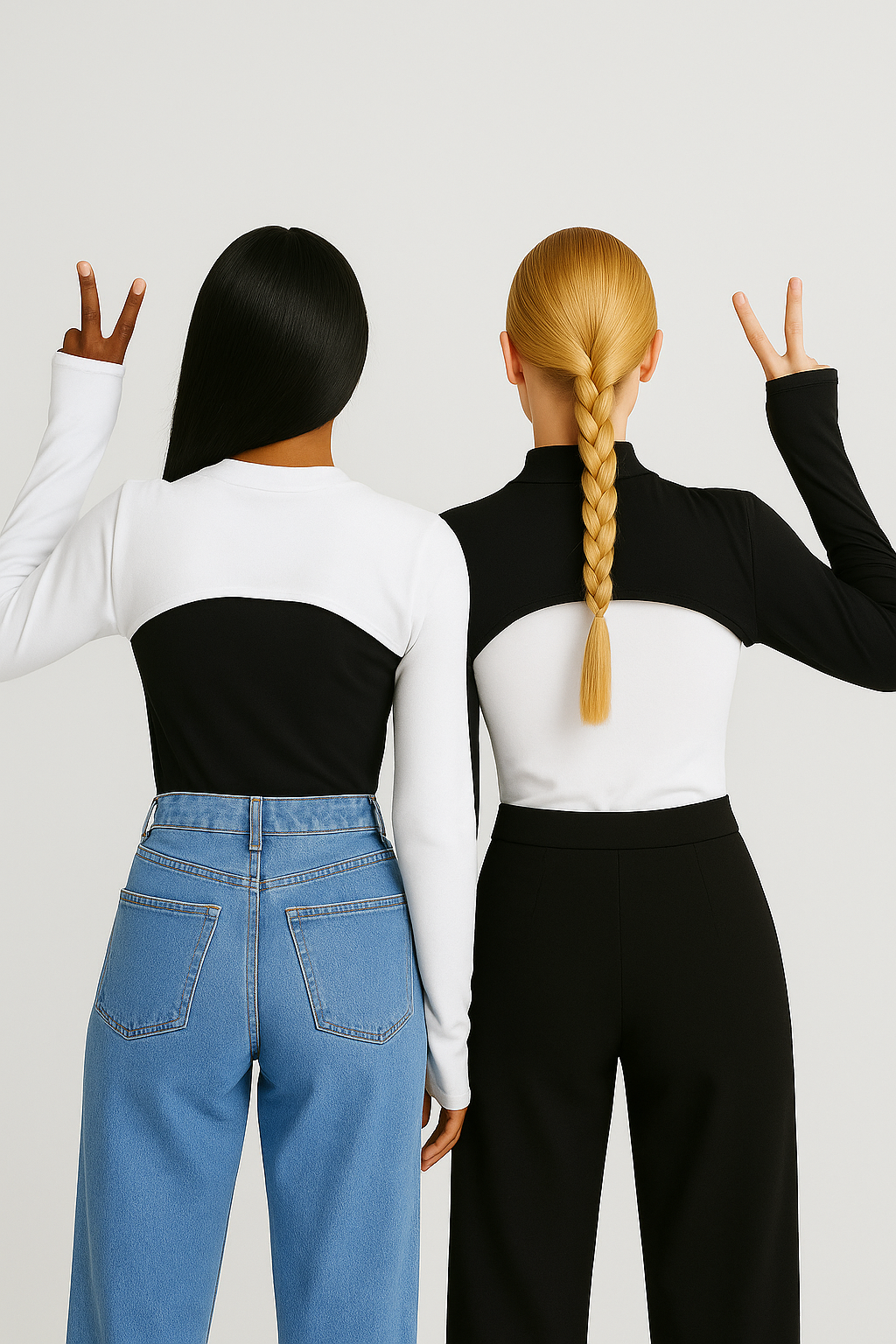 2'li Paket Dik Yaka Parmaklı Boyunluklu Kolluk - Beyaz ve Siyah