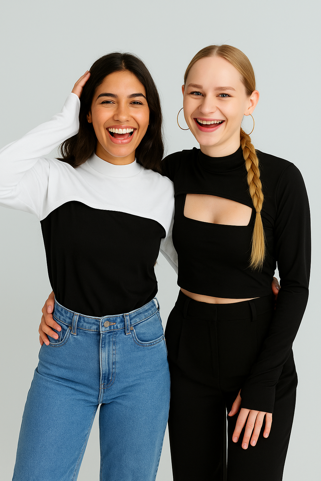 2'li Paket Dik Yaka Parmaklı Boyunluklu Kolluk - Beyaz ve Siyah