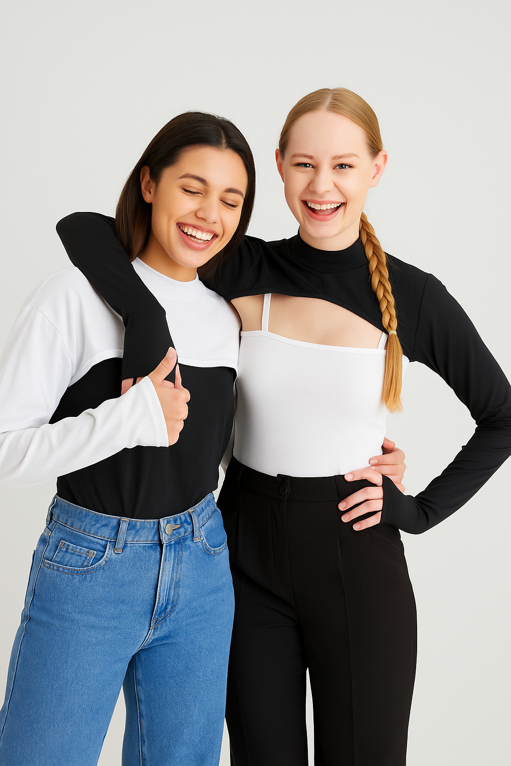 2'li Paket Dik Yaka Parmaklı Boyunluklu Kolluk - Beyaz ve Siyah