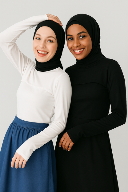 2'li Paket Dik Yaka Parmaklı Boyunluklu Kolluk - Beyaz ve Siyah