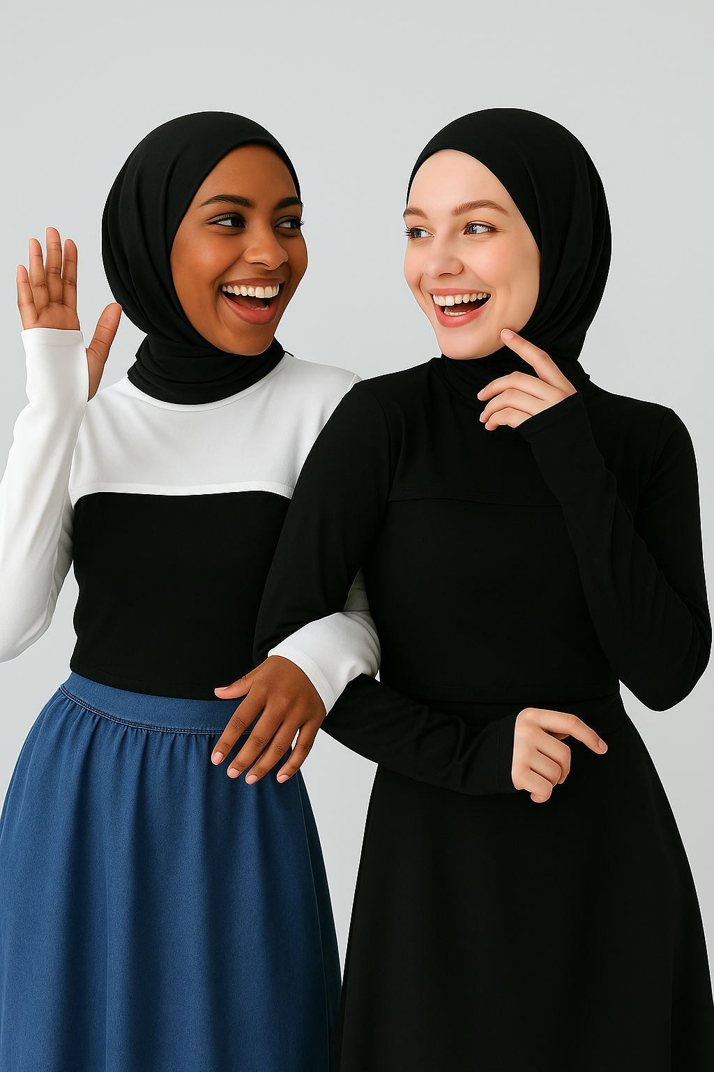 2'li Paket Dik Yaka Parmaklı Boyunluklu Kolluk - Beyaz ve Siyah