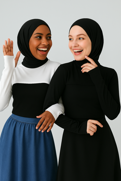 2'li Paket Dik Yaka Parmaklı Boyunluklu Kolluk - Beyaz ve Siyah