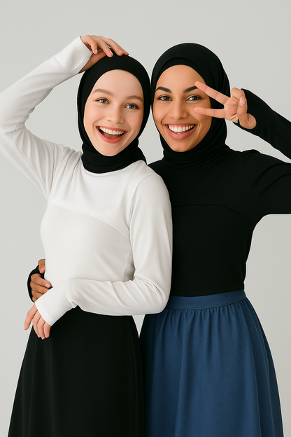 2'li Paket Dik Yaka Parmaklı Boyunluklu Kolluk - Beyaz ve Siyah