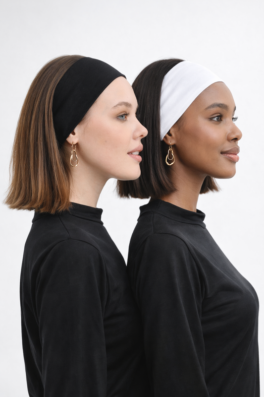 2'li Paket Geniş Bone Bandana - Siyah ve Beyaz