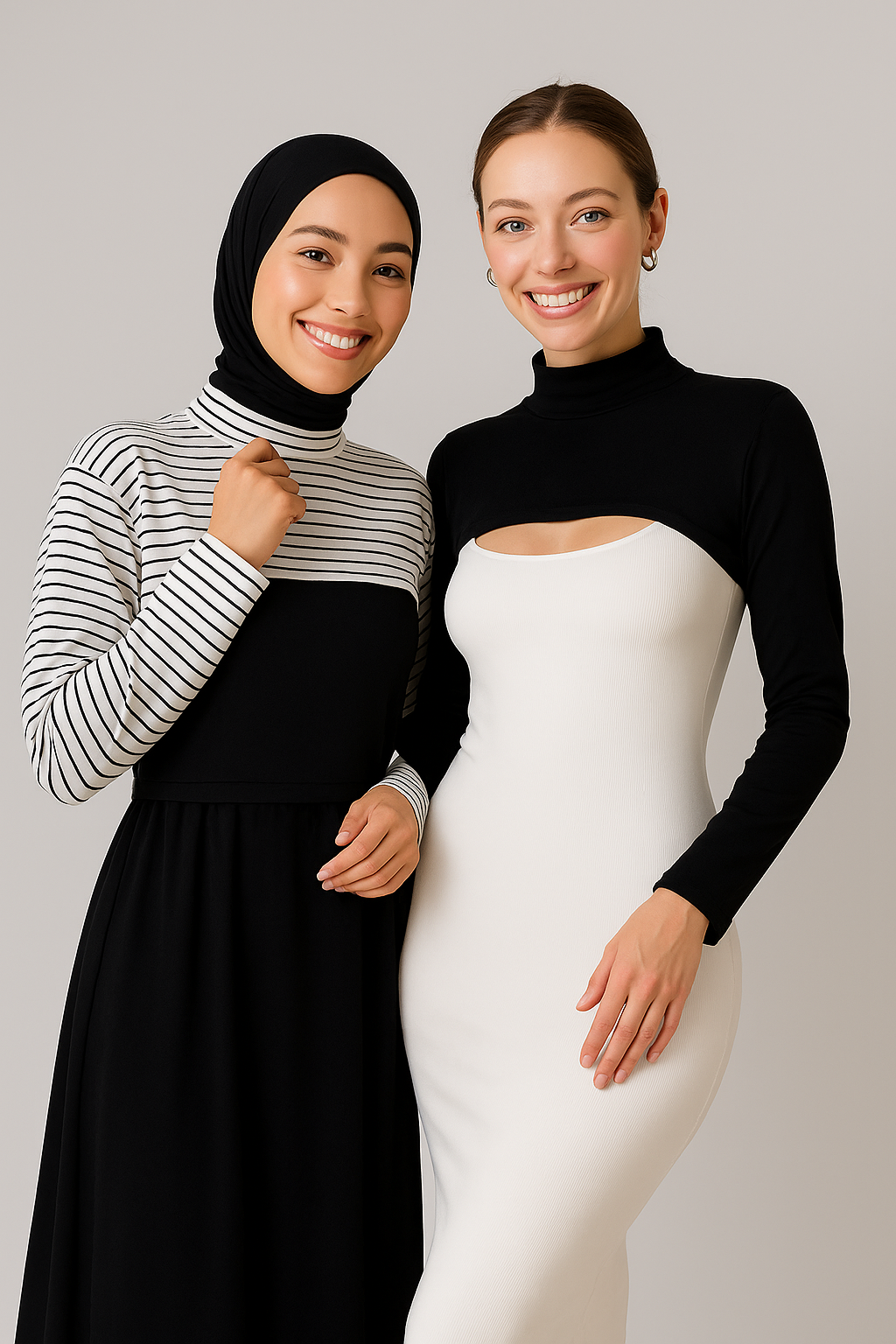 2'li Paket Dik Yaka Boyunluklu Kolluk Seti - Siyah ve Çizgili