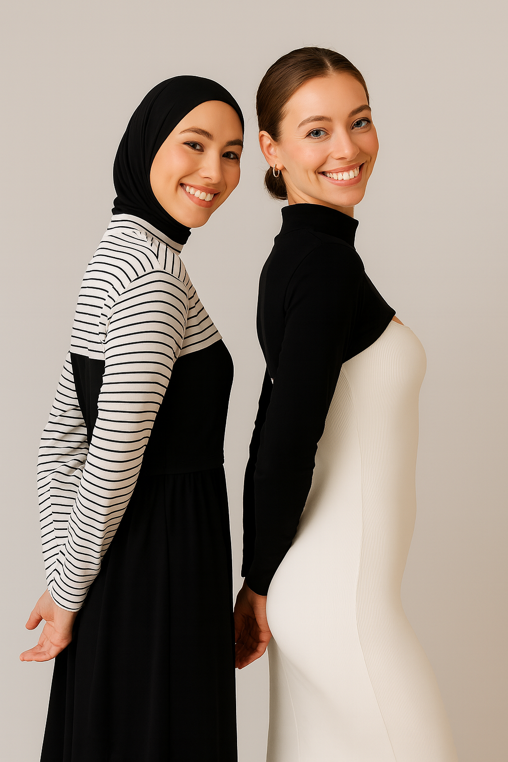 2'li Paket Dik Yaka Boyunluklu Kolluk Seti - Siyah ve Çizgili