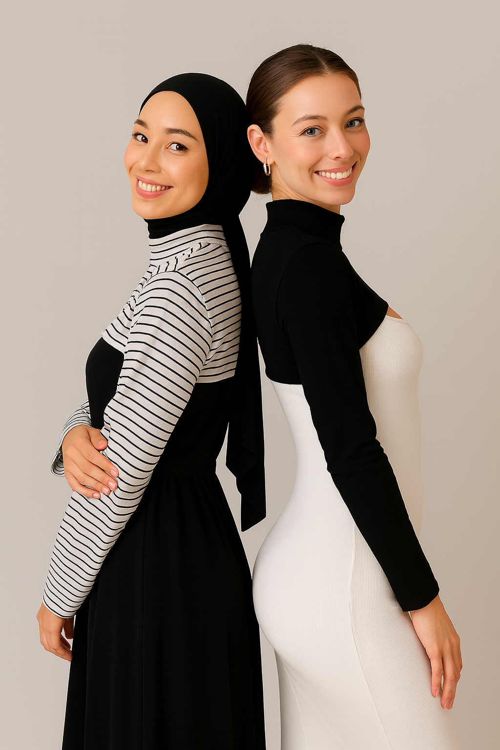 2'li Paket Dik Yaka Boyunluklu Kolluk Seti - Siyah ve Çizgili