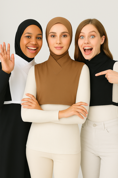 3'lü Set Çapraz Yaka Boyunluk - Siyah, Beyaz ve Kahve