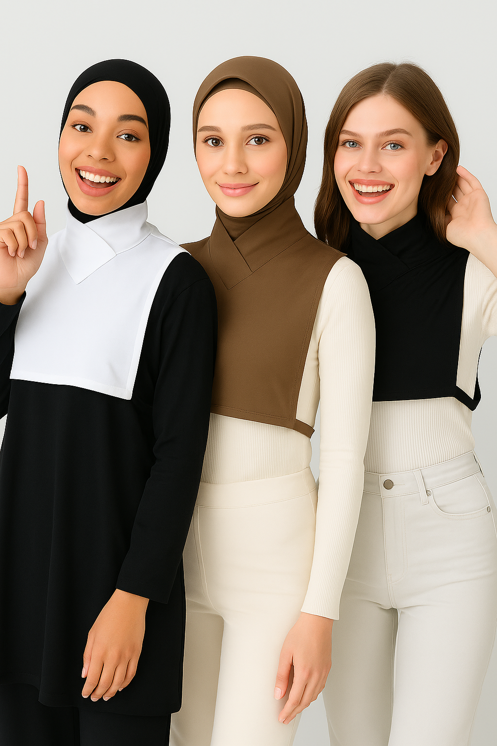 3'lü Set Çapraz Yaka Boyunluk - Siyah, Beyaz ve Kahve