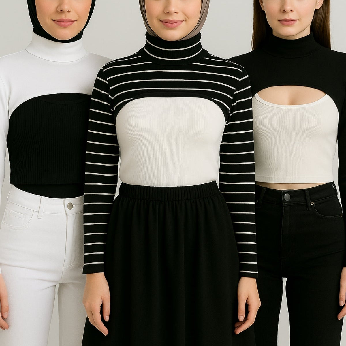 Boyunluk tesettür ve uzun kolluk tasarımları, modern tesettür kolluk boyunluk kombinleri