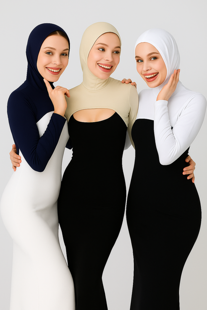 3'lü Set Boneli Boyunluklu Kolluk - Beyaz, Bej ve Lacivert