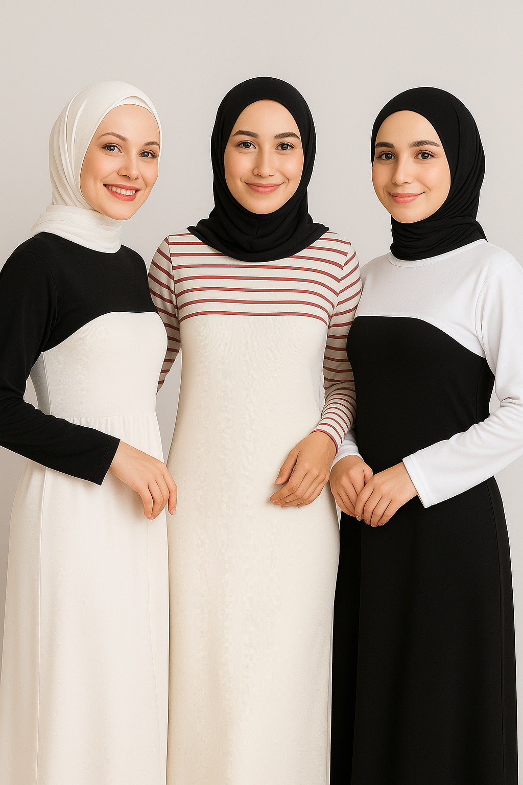 3'lü Set Bisiklet Yaka Boyunluklu Kolluk - Beyaz, Siyah ve Bordo Çizgili