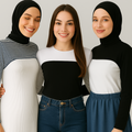 3'lü Paket Penye Boyunluklu Kolluk Modelleri - Siyah, Beyaz ve Çizgili