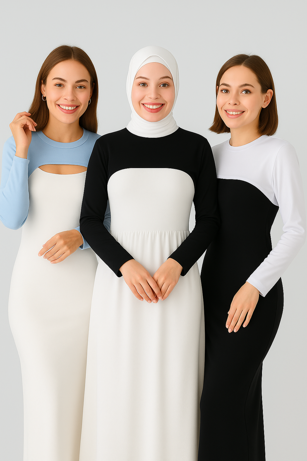 3'lü Set Bisiklet Yaka Boyunluklu Kolluk - Beyaz, Siyah ve Bebe Mavi