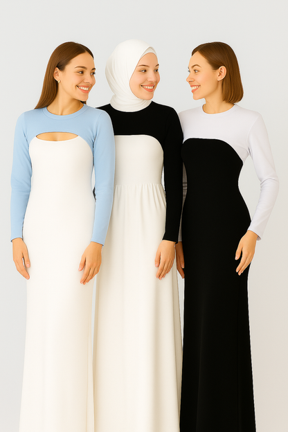 3'lü Set Bisiklet Yaka Boyunluklu Kolluk - Beyaz, Siyah ve Bebe Mavi