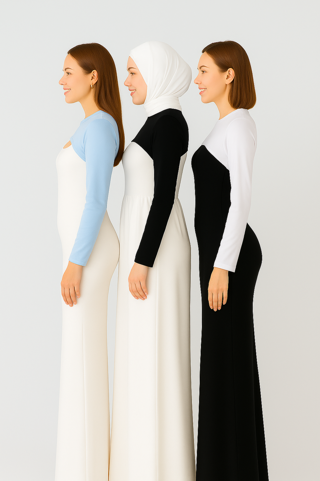 3'lü Set Bisiklet Yaka Boyunluklu Kolluk - Beyaz, Siyah ve Bebe Mavi