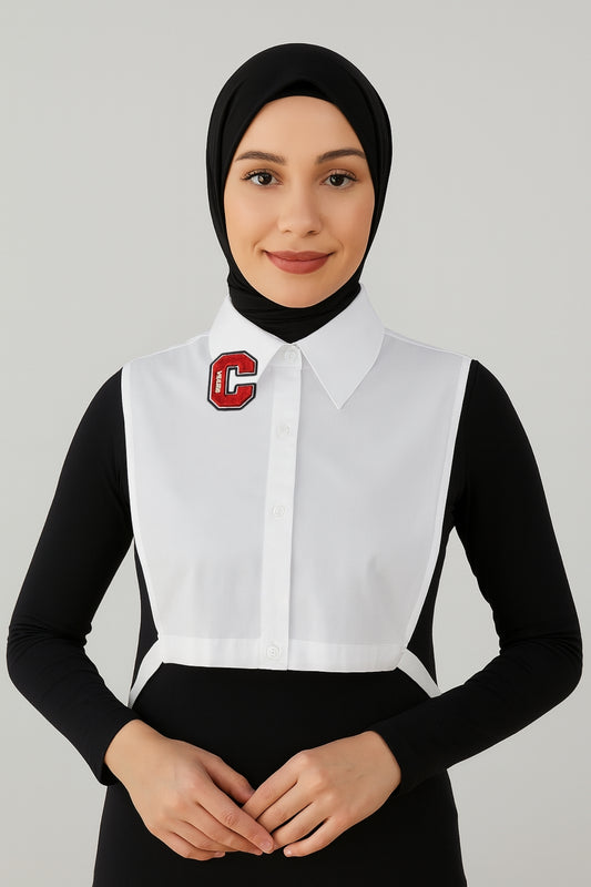 C Harf Detaylı Gömlek Yakası - Beyaz