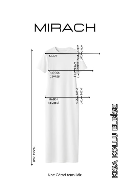 Kısa Kollu Fitilli Elbise - Beyaz
