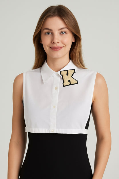 K Harf Detaylı Gömlek Yakası - Beyaz