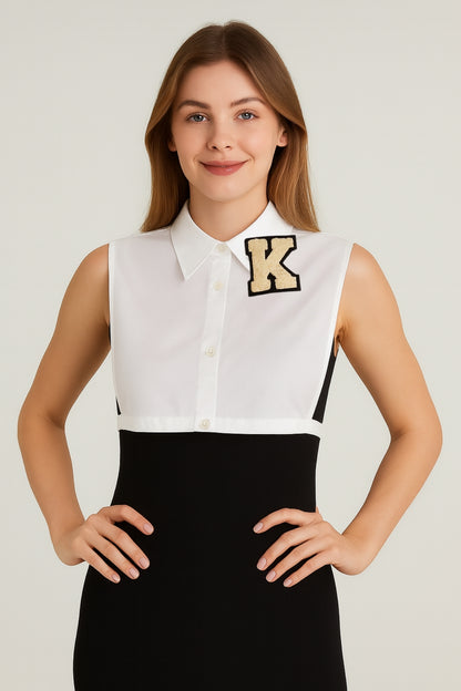 K Harf Detaylı Gömlek Yakası - Beyaz