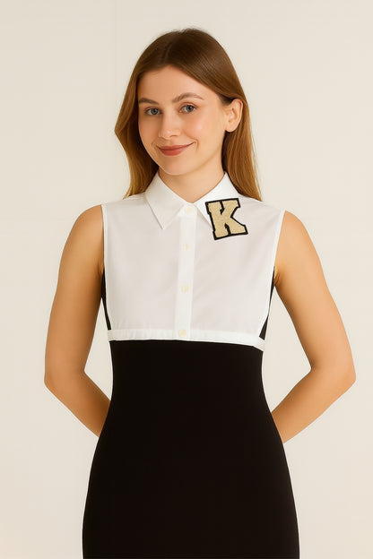 K Harf Detaylı Gömlek Yakası - Beyaz