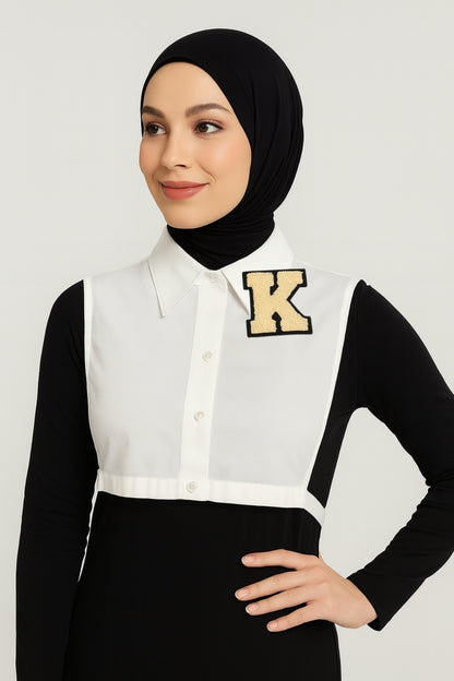 K Harf Detaylı Gömlek Yakası - Beyaz