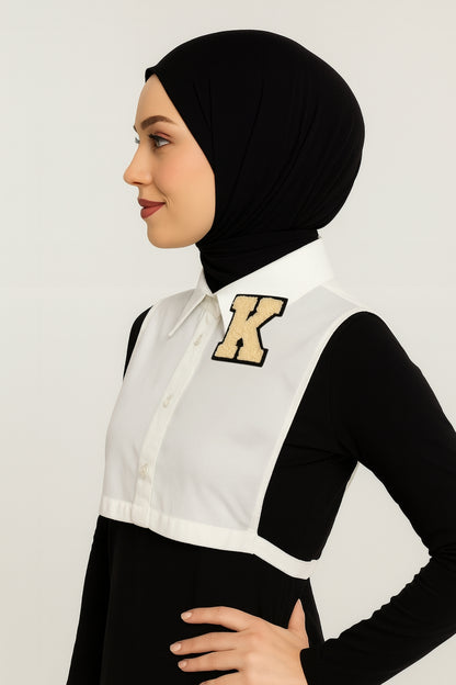 K Harf Detaylı Gömlek Yakası - Beyaz