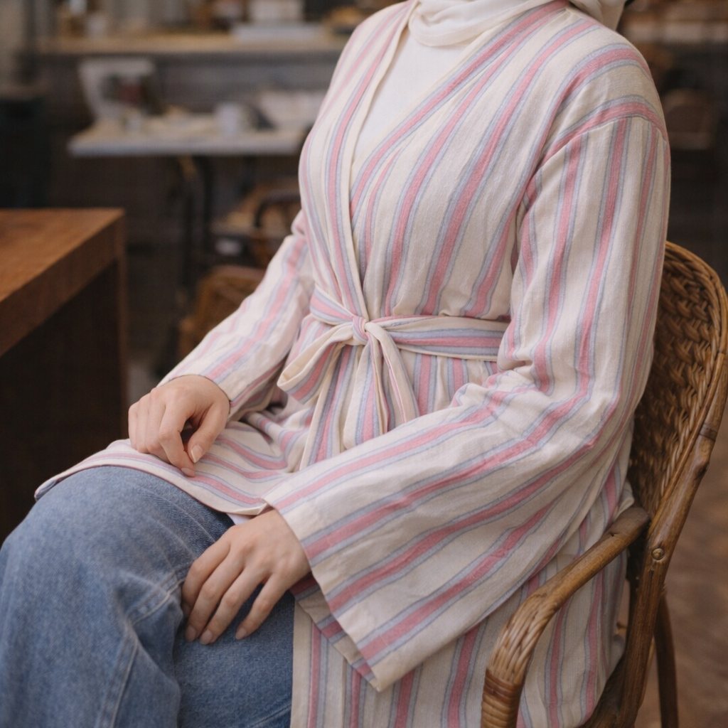 Kadın tunik tesettür uzun çizgili günlük şık tunik