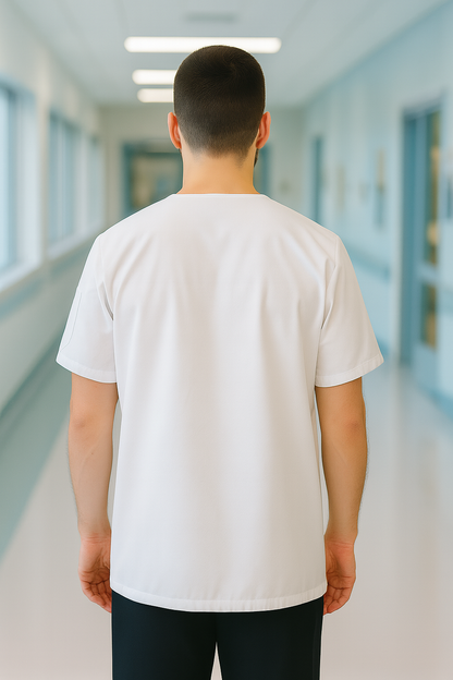 Tek Üst 4 Cepli Erkek Scrubs Forma - Beyaz