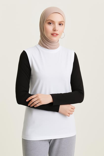 Beyaz kolsuz içlik tesettür kombin için uzun penye içlik