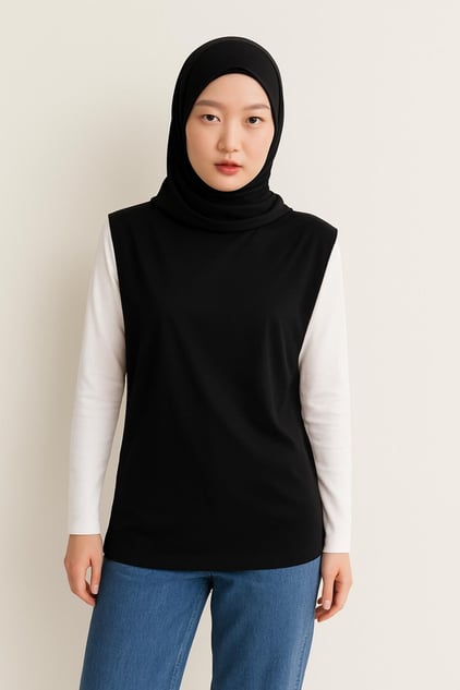 siyah kolsuz içlik tesettür uzun içlik tunik model