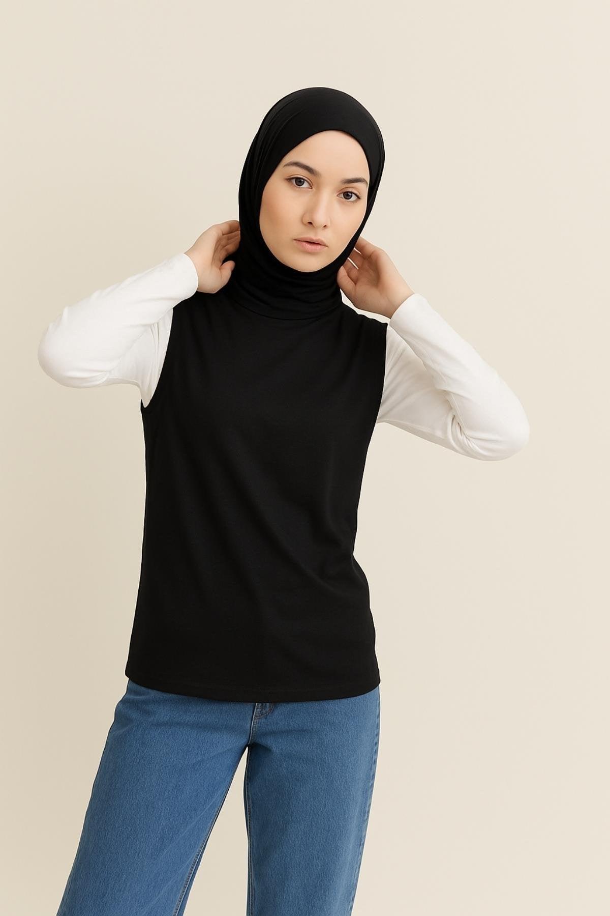 tesettür içlik siyah uzun içlik elbise altına giyilen iç giysisi