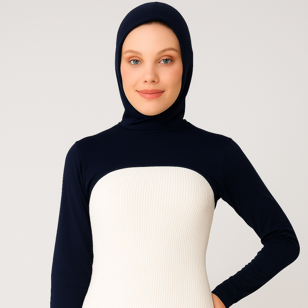 Kadın tesettür kolluk modelleri siyah lacivert boyunluk detaylı