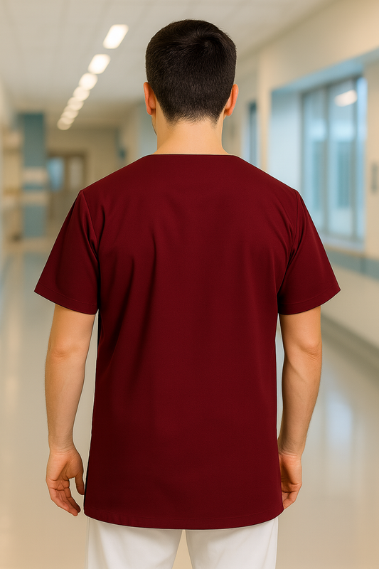 Tek Üst 4 Cepli Erkek Scrubs Forma - Bordo