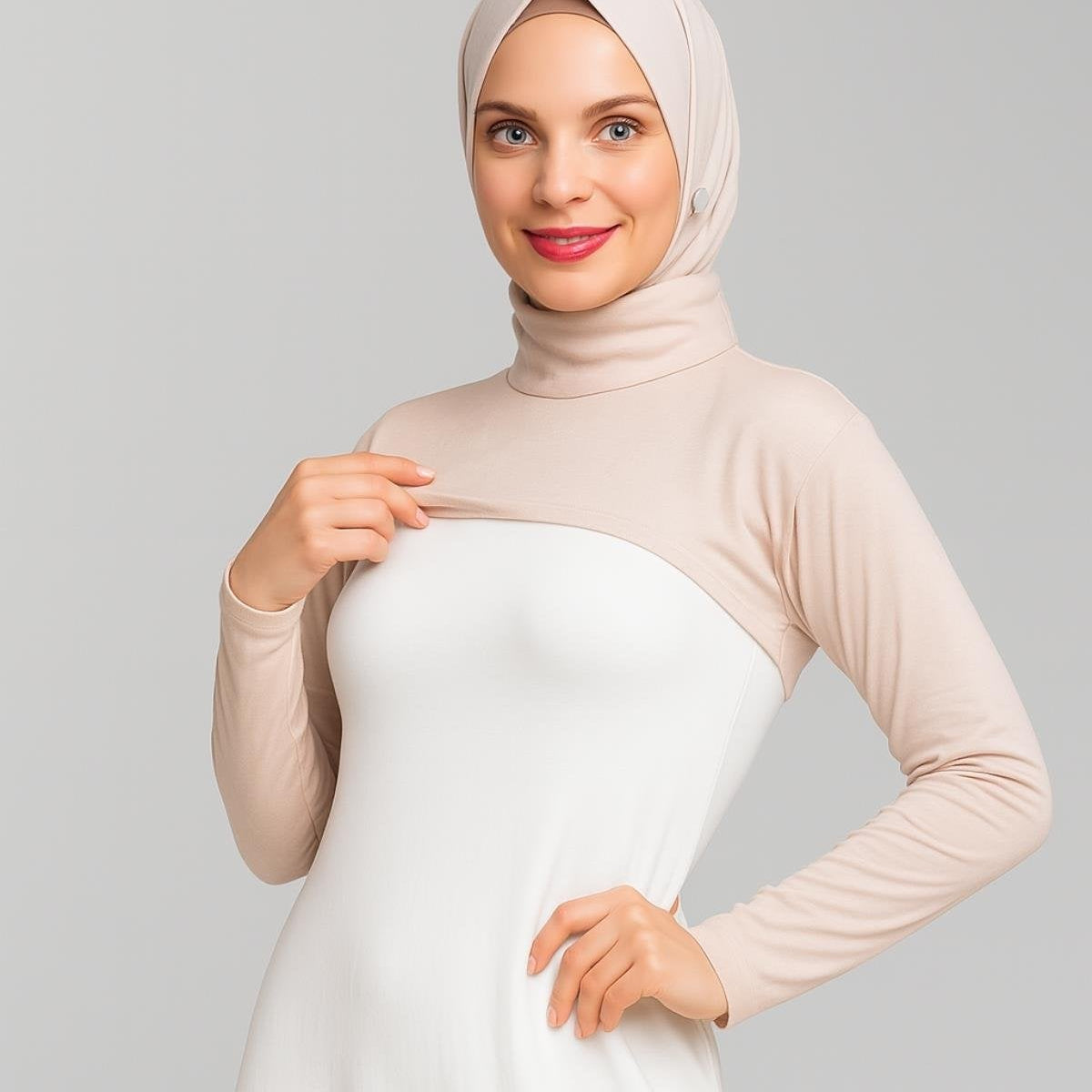 Tesettür boyunluk ve kolluk kombinli uzun kollu kadın içlik modeli